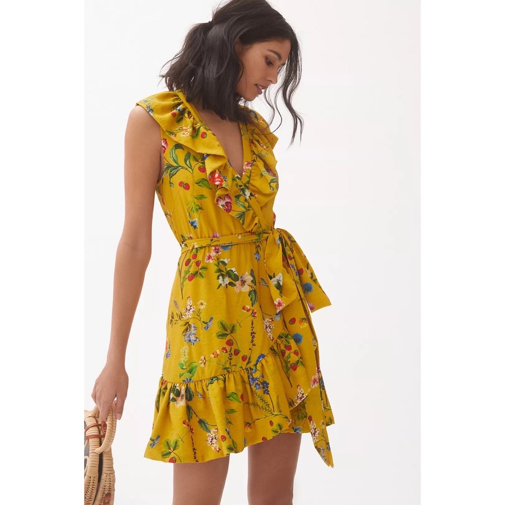 NWT, Anthropologie Maeve Floral-Wrap Mini Dress
